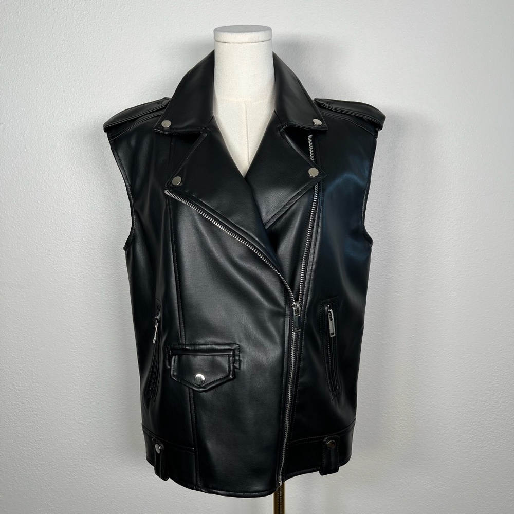 Deluc Black Pallas Faux Leather Vest - Size XS